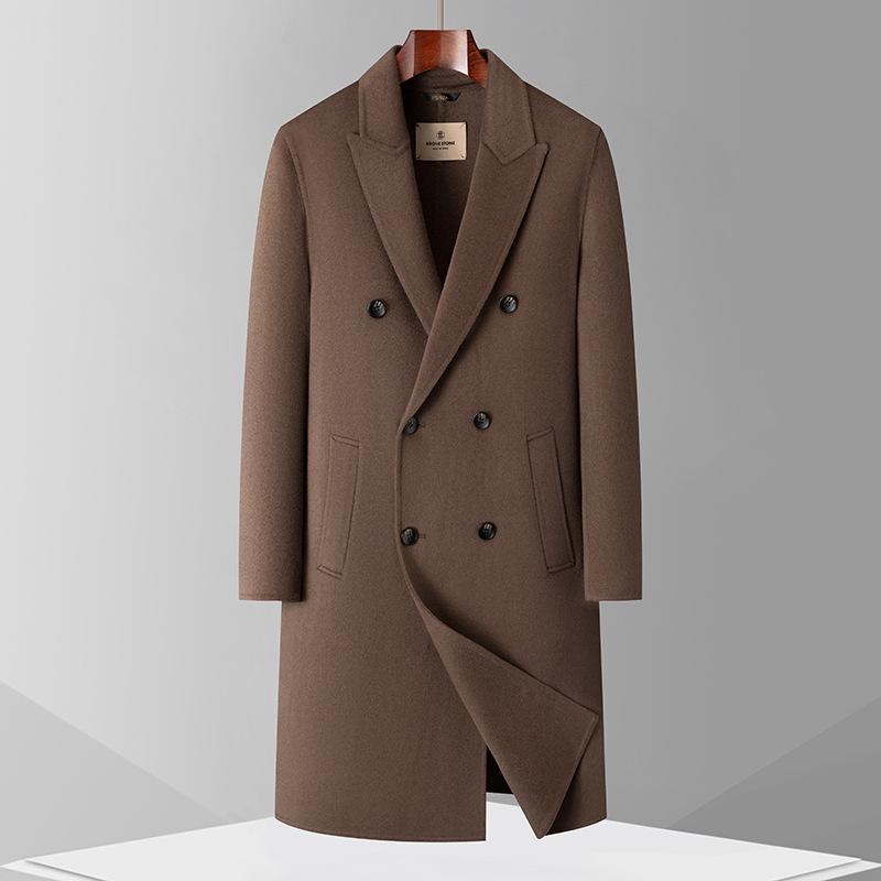 Men’s Handmade 100% Wool Double-Breasted Coat for Autumn/Winter