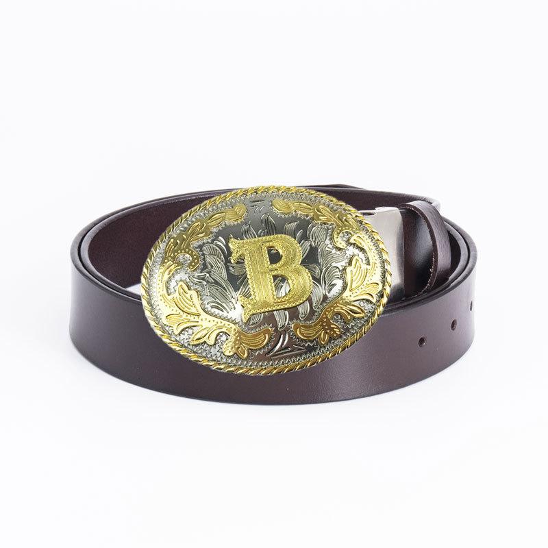 Ремень Western Denim Персонализированный Пояс Позолоченный Серебряный Двухцветный Ремень 26 Букв B Модный Ремень Из Коровьей Кожи