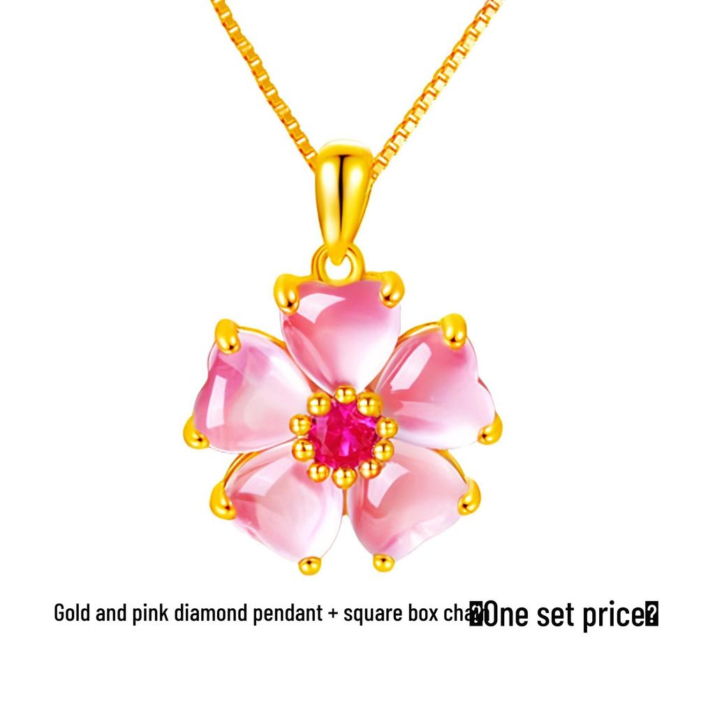 Подвеска из розового кварца в форме сердца с персиковыми цветами и розовыми бриллиантами