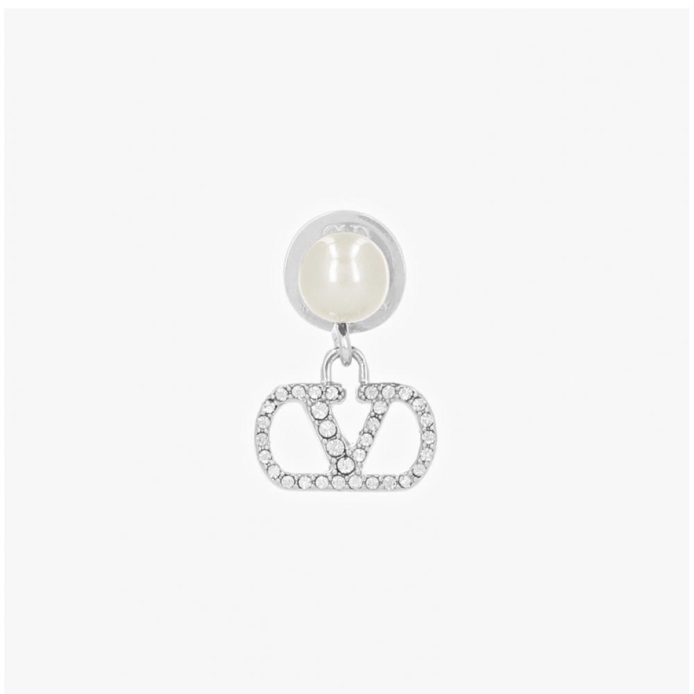 Valentino GaraVani V Logo Crystal Pearl Drop Earring Hjy R4s