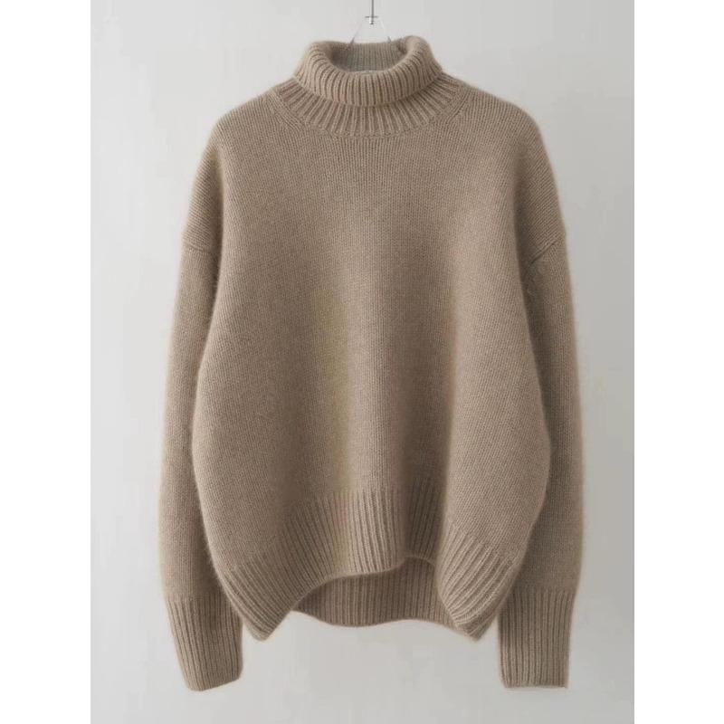 Женский свободный вязаный свитер-пуловер, осенне-зимний, толстый, полувысокий воротник, однотонные свитера, элегантные, винтажные, женские, повседневные, тонкие, базовые джемперы 25560