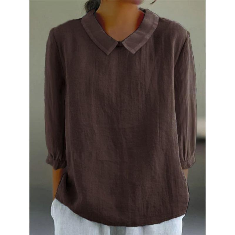 YYFS Женские модные повседневные летние весенние однотонные принты с рукавами 3/4 и воротником-поло Блузки и рубашки