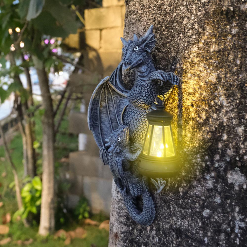 Fairy Garden Solar Light Solar-powered Dragon Statue Garden Ornament with Led Glow Weather-resistant Resin Fantasy Decor Outdoor