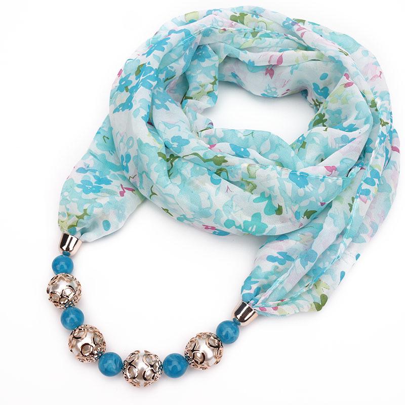Floral Print Scarf Necklace with Beaded Chain – Elegant Women’s Fashion Jewelry & Versatile Infinity Scarf