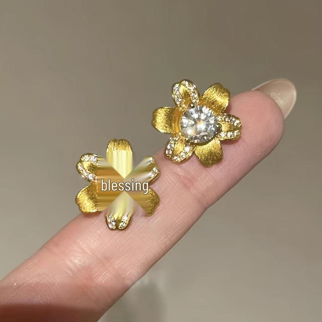 Французское ретро ожерелье с подвеской в виде подсолнуха и серьги-пусеты в виде цветка с бриллиантами, позолоченные, женская роскошная мода