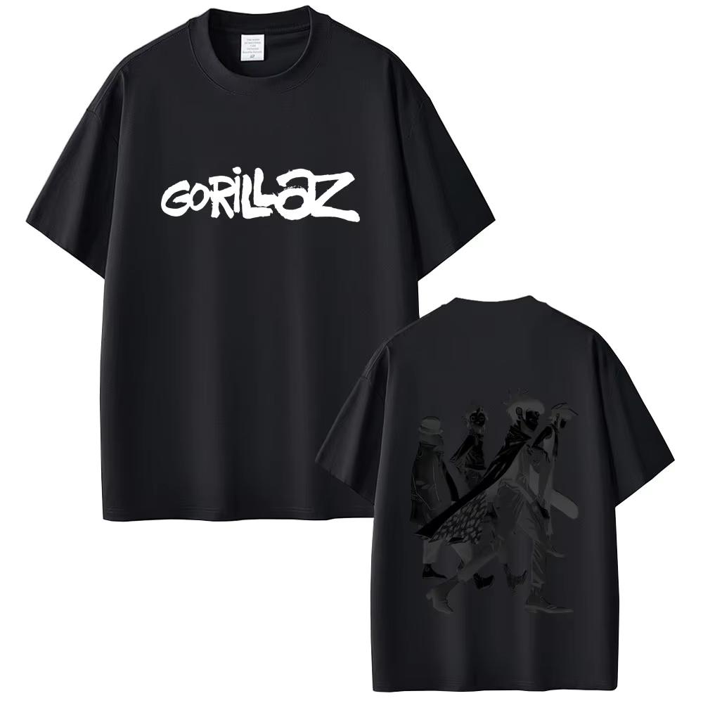 Ограниченный выпуск Футболка с принтом рок-группы Gorillaz Мужская Женская Повседневная Свободная с круглым вырезом Футболки Мужская Мода Хлопковые Футболки Высокого Качества