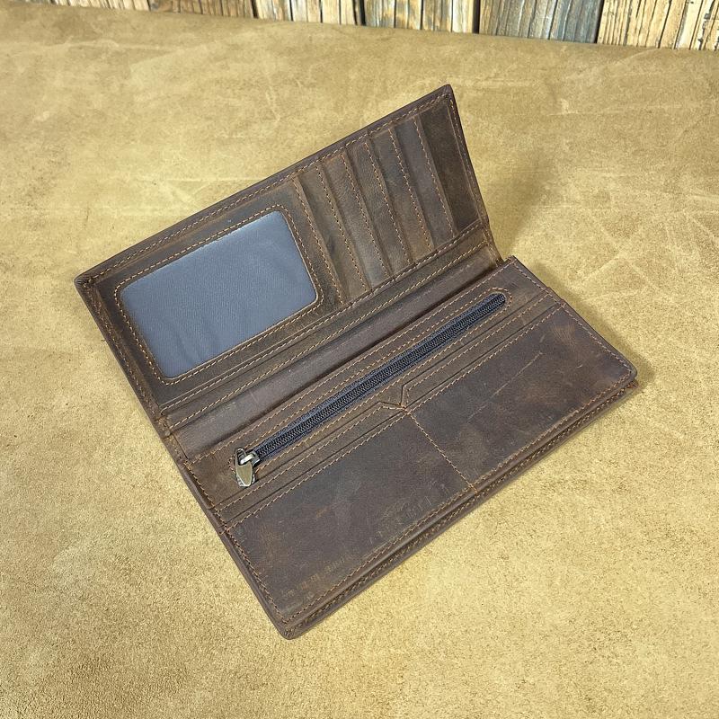 Винтажный мужской кошелек-бифолд из кожи Crazy Horse - Натуральный кошелек из коровьей кожи высшего качества, длинный, с зажимом для денег