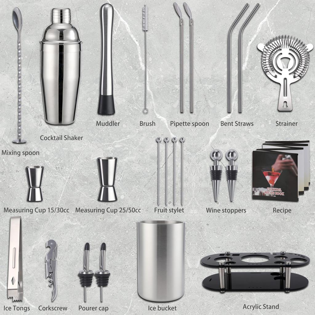 Гальванизированный овальный акриловый набор для бармена из нержавеющей стали, шейкер для приготовления коктейлей, стакан для снега, шейкер, полный барный набор