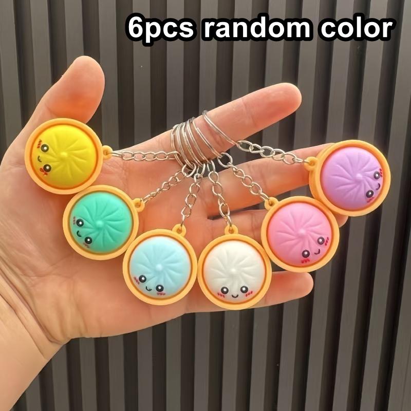 Funny Dumpling Baozi Keychains 6Pcs Pack with Steamer Random Color Novelty Key Holders for Travel Bag Decor Gifts