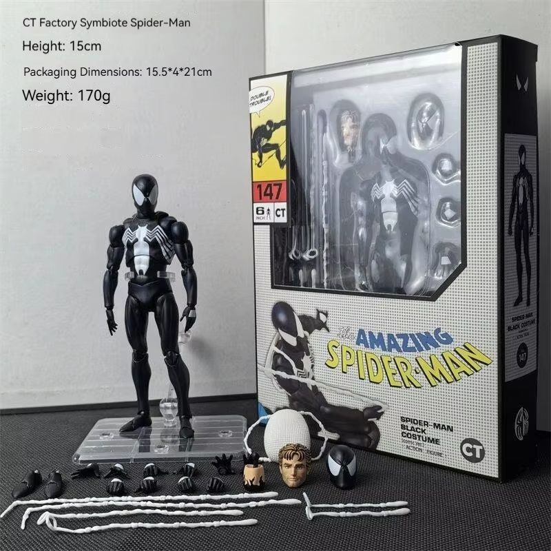 15 см Аниме CT Mafex147 ЧЕЛОВЕК-ПАУК ЧЕРНЫЙ КОСТЮМ Подвижные Фигурки Действия Модель Упаковка Настольный Декор Модные Игрушки Подарок Коллекция