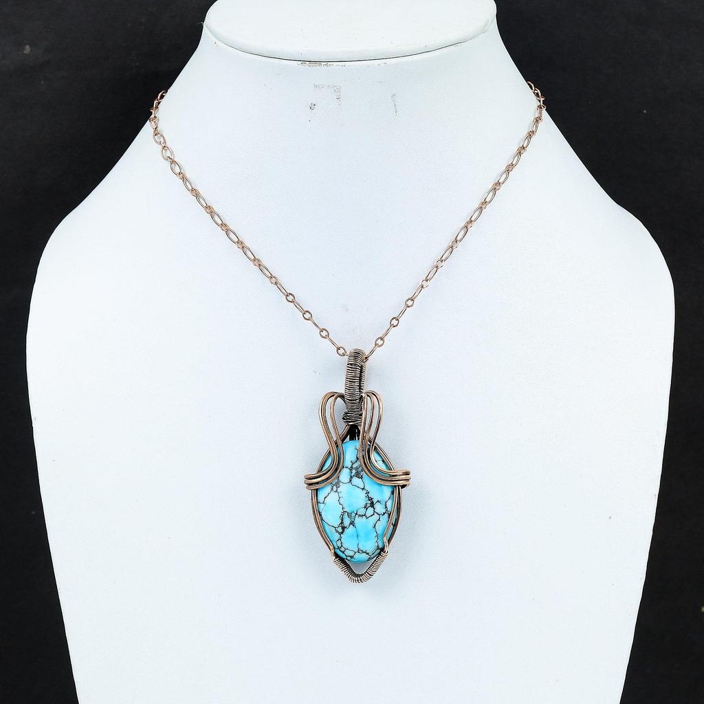 Тибетский бирюзовый драгоценный камень ручной работы из чистой медной проволоки, ювелирное изделие, кулон для женщин