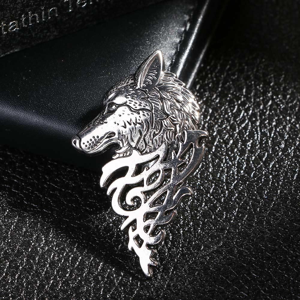 Women Goth Lovely Suit Accessory Viking Bronze Black Metal Brooch Lapel Pin Badge Wolf Head