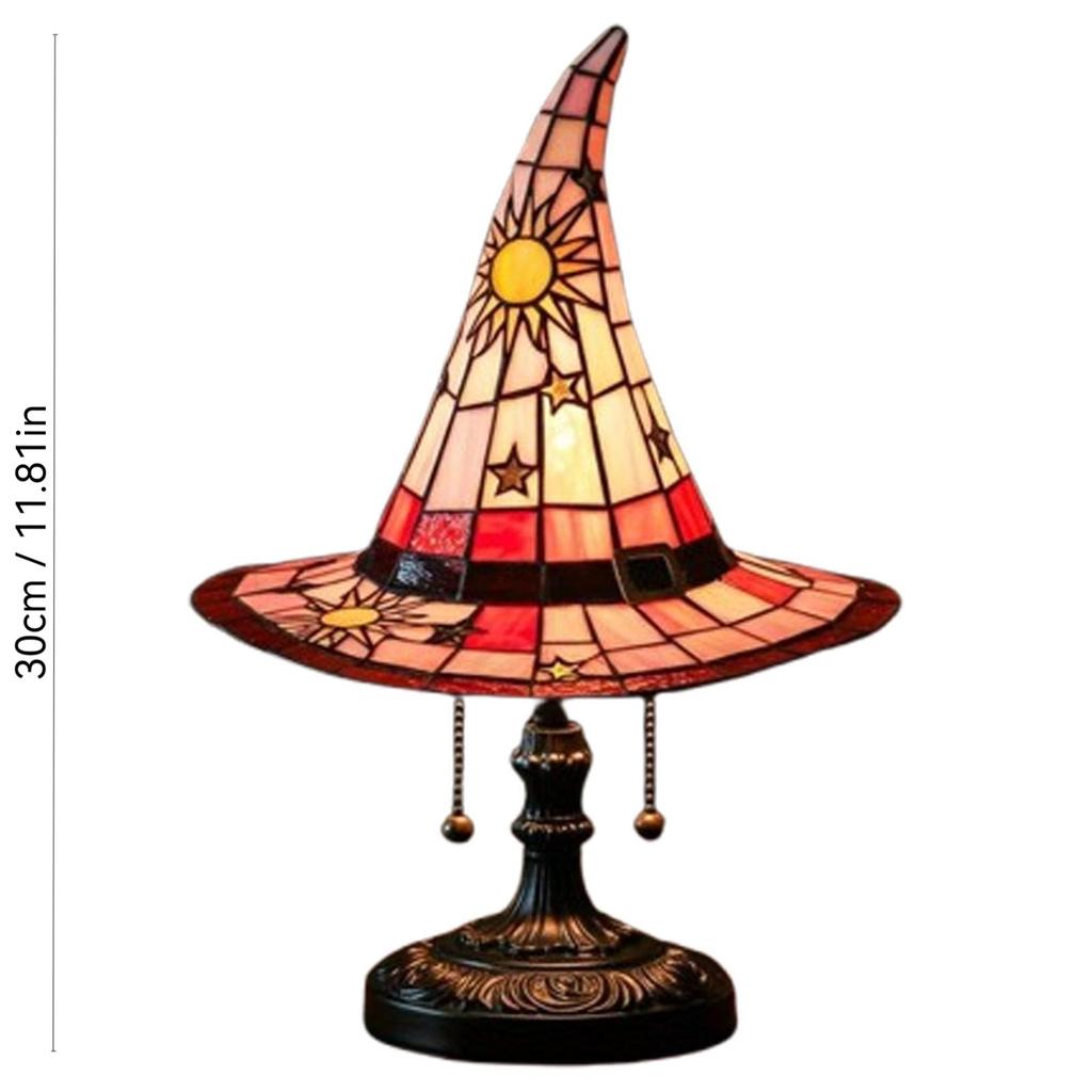 30cm Resin Tained Glass Witch Hat Lamp,Spooky Fun Handmade Hat Shape Lights,Nightstand Night Light With Mystical Charm Gifts