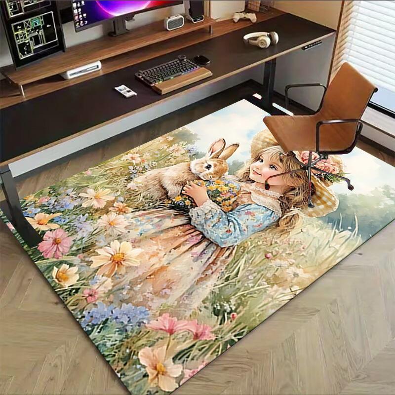 1PC girl rabbit Extra Large Non Slip Floor carpet, Office, family, Studio Large Area Rug Indoor Rugs, Bold Statement Piece