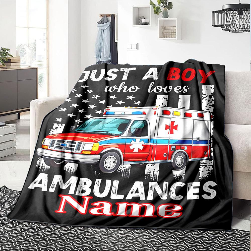 Ambulance Theme Home Customize Your Name Blankets Comfortable Soft Lightweight Allseason Multipurpose Blanket For Picnics Sofas Offices Beds Living