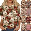 Women's Fashion Casual Round Neck 3/4 Sleeve Loose  Printed T-Shirt Ladies Top