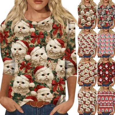 Женская модная повседневная свободная футболка с круглым вырезом и рукавами 3/4 с принтом, женский топ