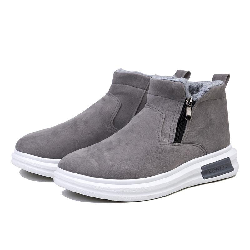 Мужские уличные зимние ботинки, теплые хлопковые ботинки на молнии, плюшевые мужские повседневные ботинки однотонные, нескользящие мужские ботильоны, зима, новинка