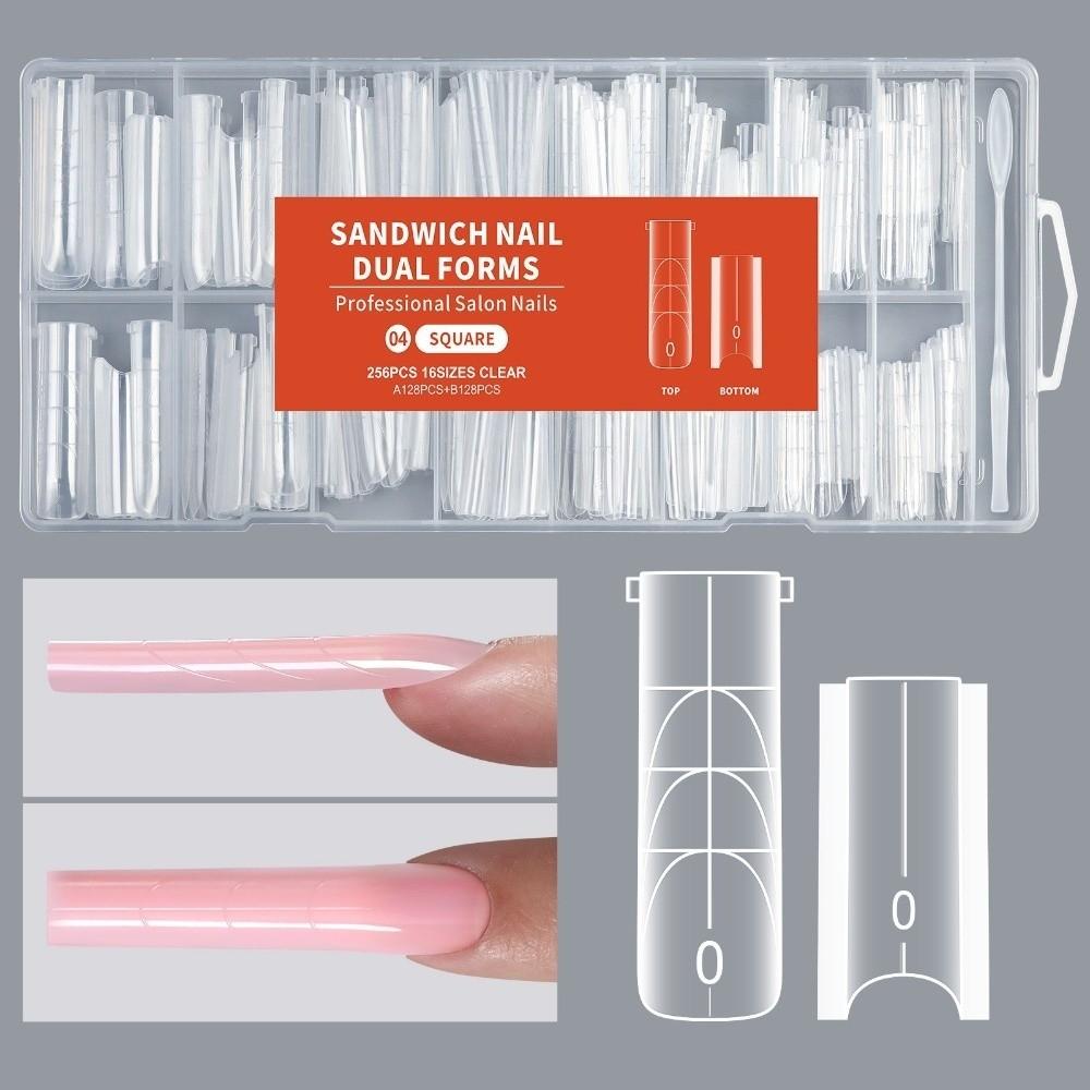256Pcs/Box DIY Nail Sandwich Dual Form Transparent Tips Nail Extension Form New Nail Tips