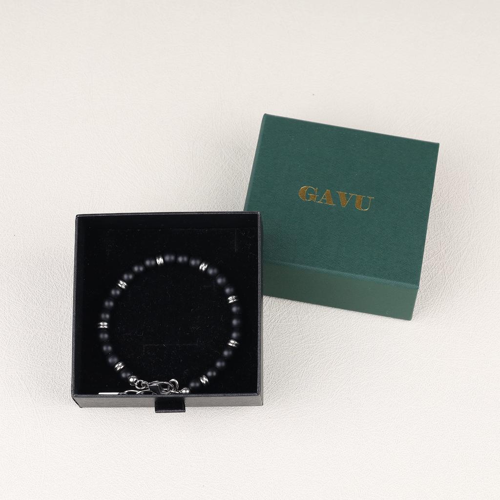 GAVU Matte Onyx Stainless Steel Amulet Power Stone Bracelet for Men