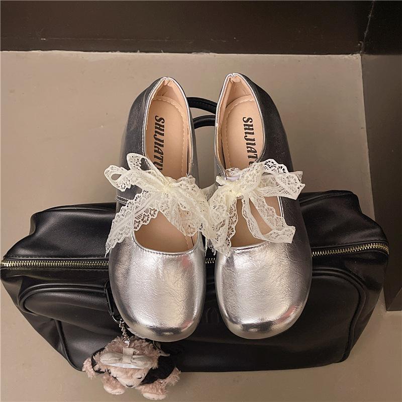 Французские кружевные шнурки туфли-лодочки женская верхняя одежда 2025 осень новая плоские кружева бант Мэри Джейн туфли-лодочки