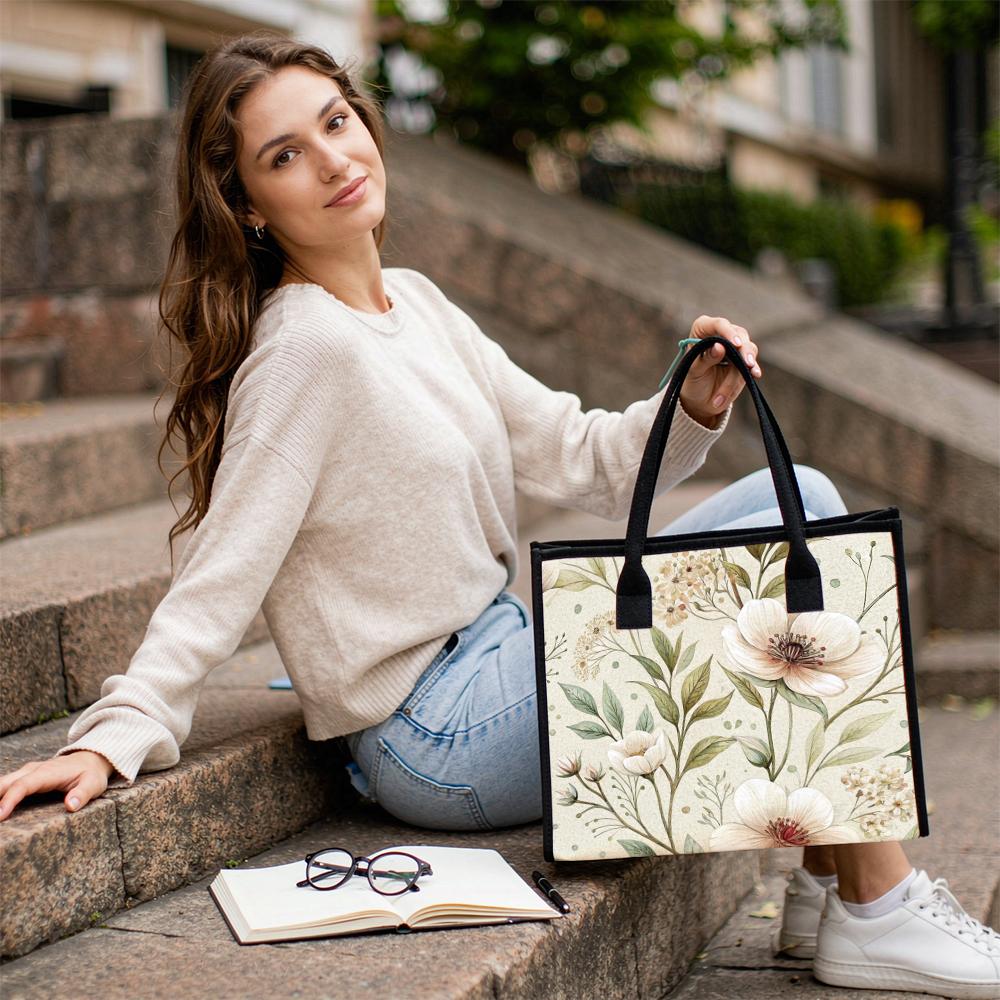 Elegant Floral Pattern Tote Bag for Women, Stylish Lightweight Casual Shoulder Handbag Perfect for Shopping Work Daily Use