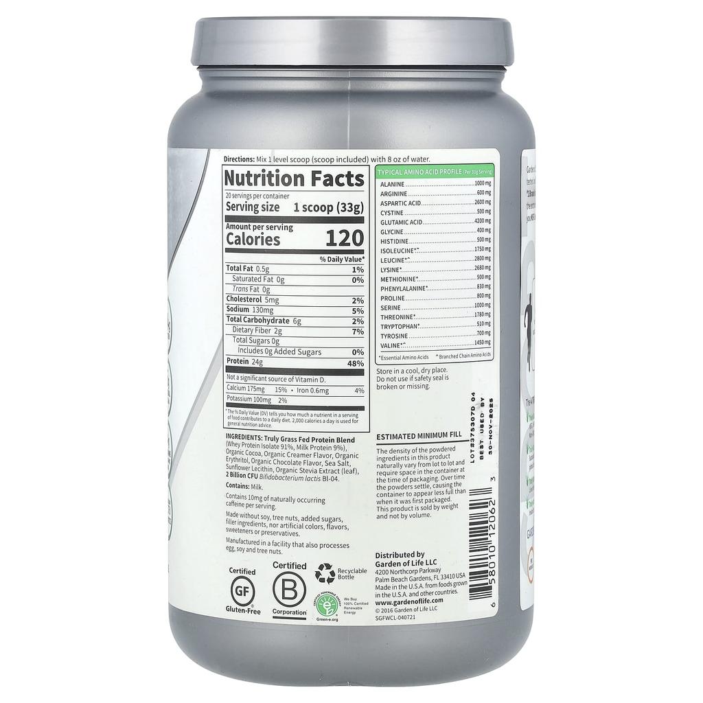 Garden of Life, Sports, Certified Grass-Fed Whey, Refuel, Chocolate, 23.28 oz (660 g)