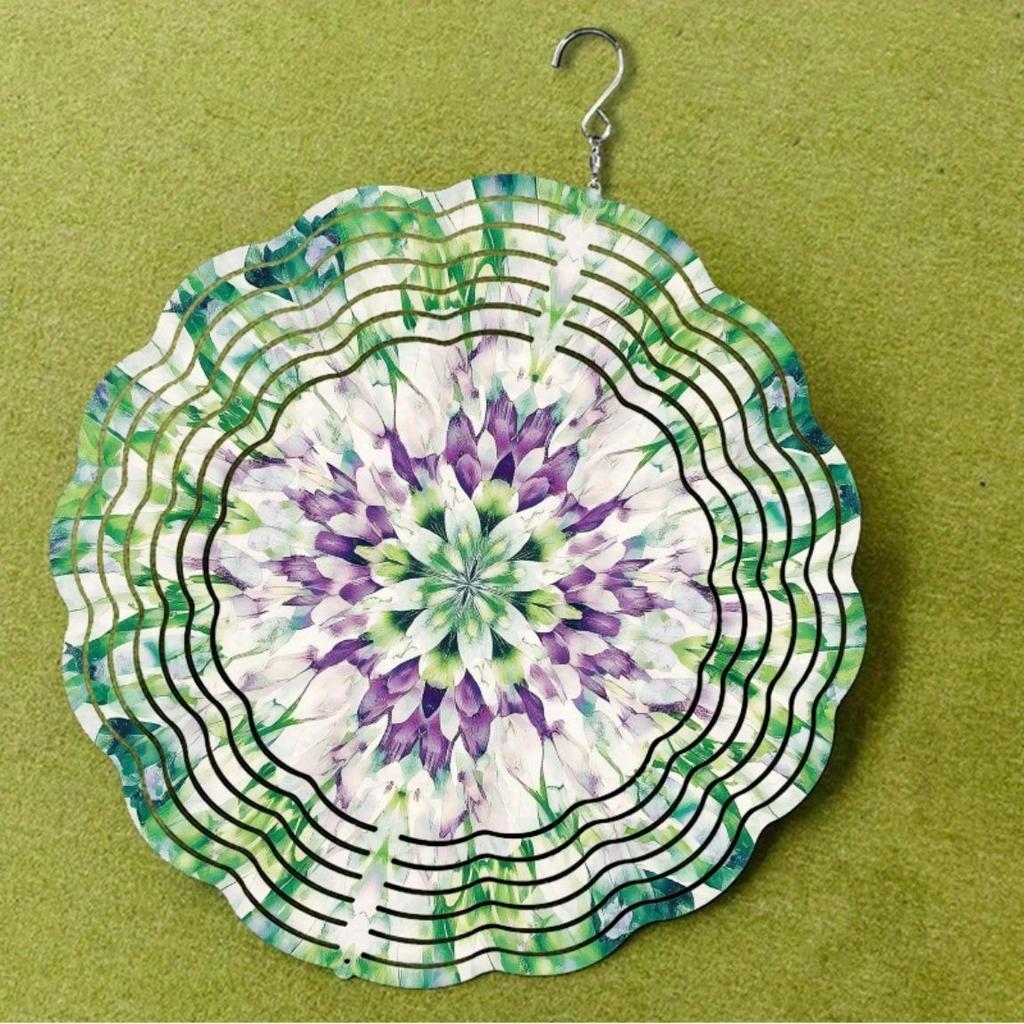 Green Mandala Christmas Ornament Metal Wind Chime Hanging Sculpture for Seasonal Winter Garden Decor Durable Outdoor Wind Chimes Battery Free