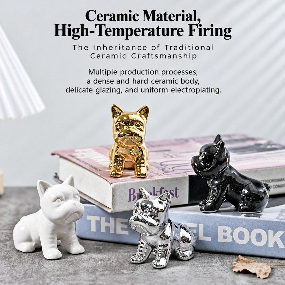 Electroplated French Bulldog Figurine Glossy Finish Jewelry Rack Gifts Animal Ornament Home Office