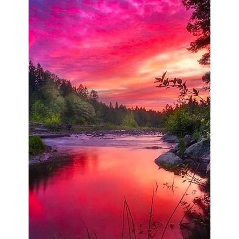 Full Round 5D DIY Diamond Painting Sunset Landscape Sea View Cross Stitch Kits Mosaic Rhinestone Embroidery Home Decor