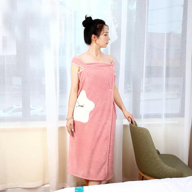 Женский банный халат из кораллового флиса с вышивкой в виде звезд, с открытыми плечами