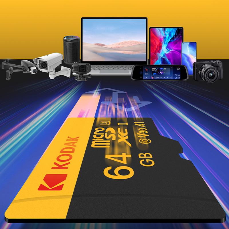Kodak Карта флэш-памяти ULTRA PERFORMANCE U3 V30 A1 microSDXC UHS-I с адаптером класса 10 UHS-1, до 100 МБ/с для смартфона с зеркальной камерой