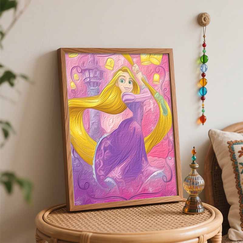 Disney DIY Oil Painting Art Painting Kit Tangled Rapunzel Home Wall Decor Handmade Gift for Princess Fans Creative Canvas Art Works