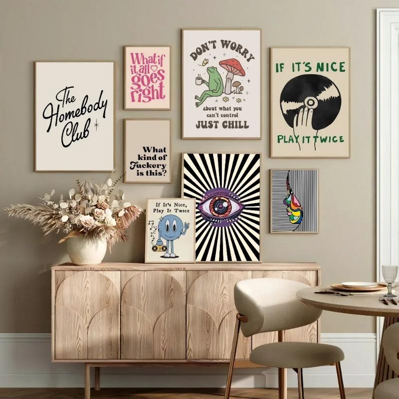 Vintage Pink Cartoon Print Canvas Posters Wall Art Poster Home Decor Canvas Print Painting Living Room Bedroom Decor Unframed