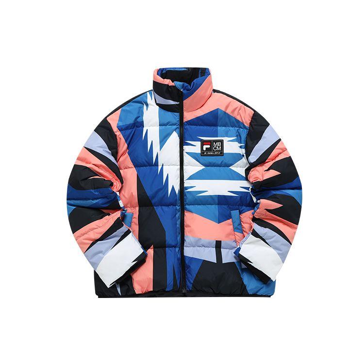 Fila Fusion X Marcelo Burlon Куртка-пуховик с принтом по всей поверхности и цветовыми блоками, теплая, унисекс, верхняя одежда, синий, мультиколор T11U148901F-BU