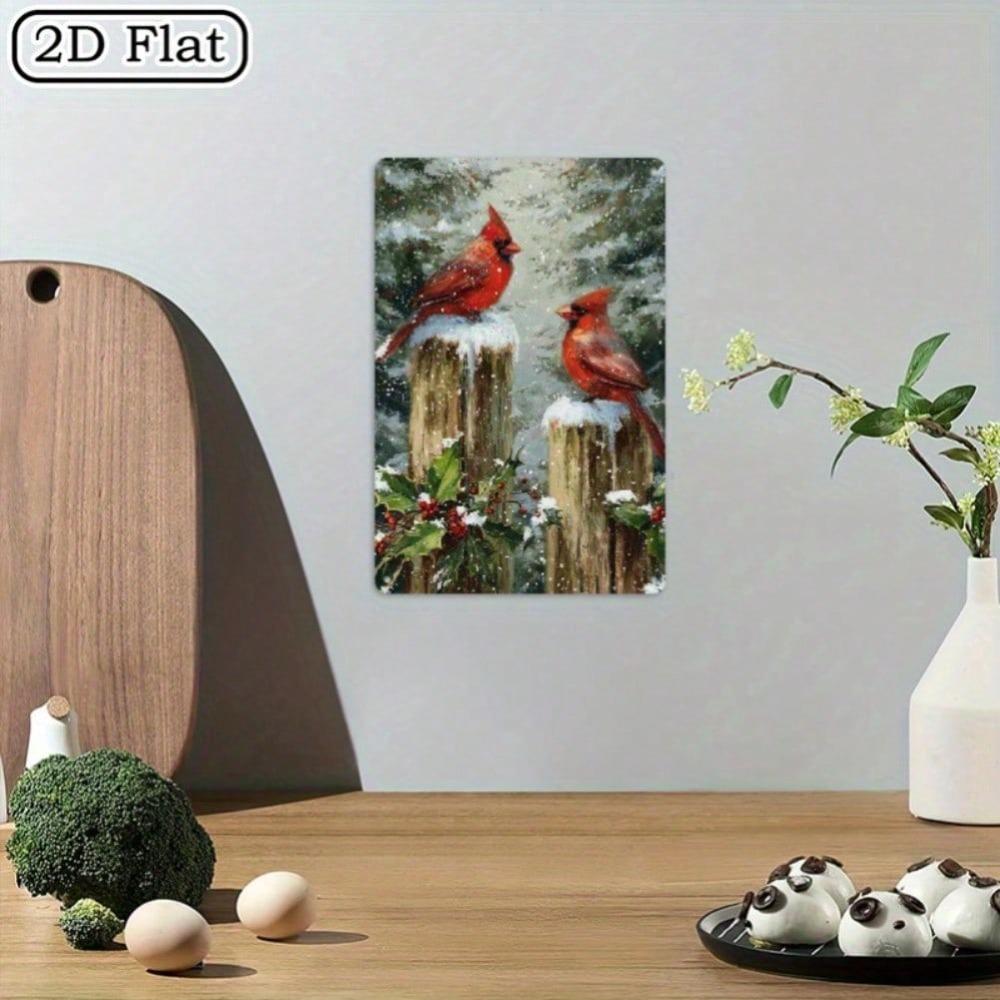 12x8 дюймов 1 шт. Винтажная алюминиевая металлическая табличка, 2D плоская Зимние птицы кардиналы Рождество Фермерский дом Внутренний/Наружный декор