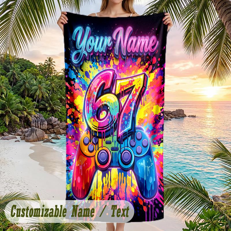 Decorative Artwork Theme Beach Towel Personalized Custom Name & Text Soft Quick Dry Beach Towel for Swimming Travel