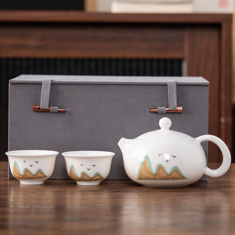 Чайник луч один горшок и две чашки жирный нефрит фарфор легкая роскошь набор для чая кунг-фу чашка Куайкэ высококлассная парчовая коробка подарочная коробка