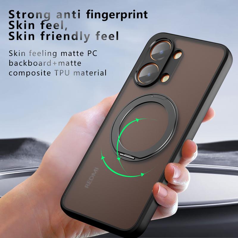 Чехол для Xiaomi Redmi Turbo 5 Turbo5 Max, противоударный, магнитный, матовый, из ПК+ТПУ, защита от отпечатков пальцев, с прозрачной подставкой-кольцом