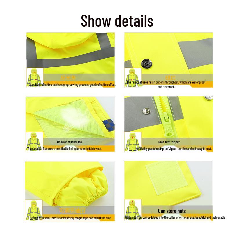 High Visibility Reflective Raincoat Set - 300D Oxford Cloth, Split Design for Outdoor Traffic, Duty, and Rescue Use