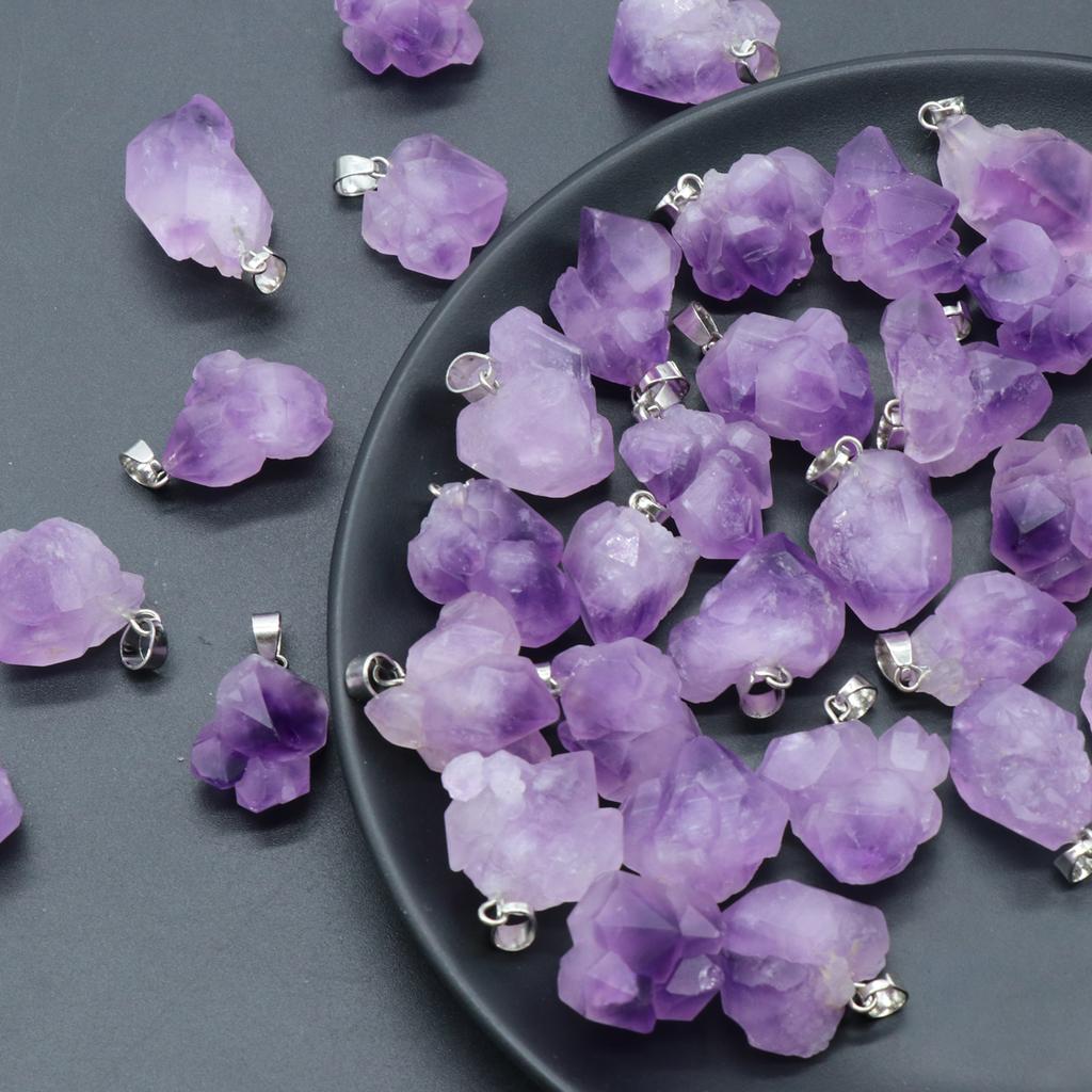 6Pcs, Raw Amethyst Pendant, Irregular Natural Crystal Jewelry for Women & Teens | Spiritual Healing, Anxiety Relief Gifts | Boho 2025 (Viral TikTok)