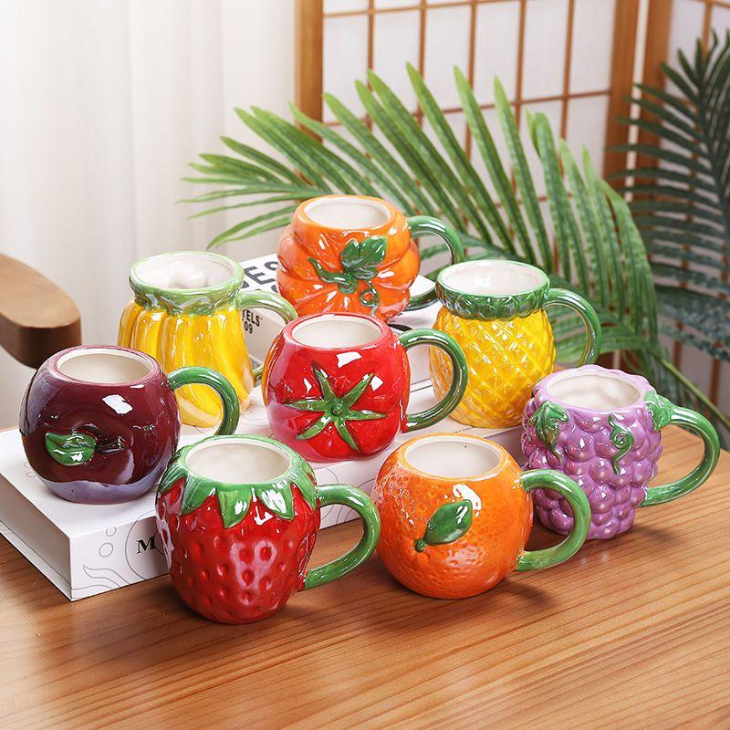 Креативная керамическая кофейная чашка с клубникой, тыквой, ананасом, детская фруктовая кружка, для дома, офиса, для завтрака, для молока, напитков, подарок на день рождения, новая