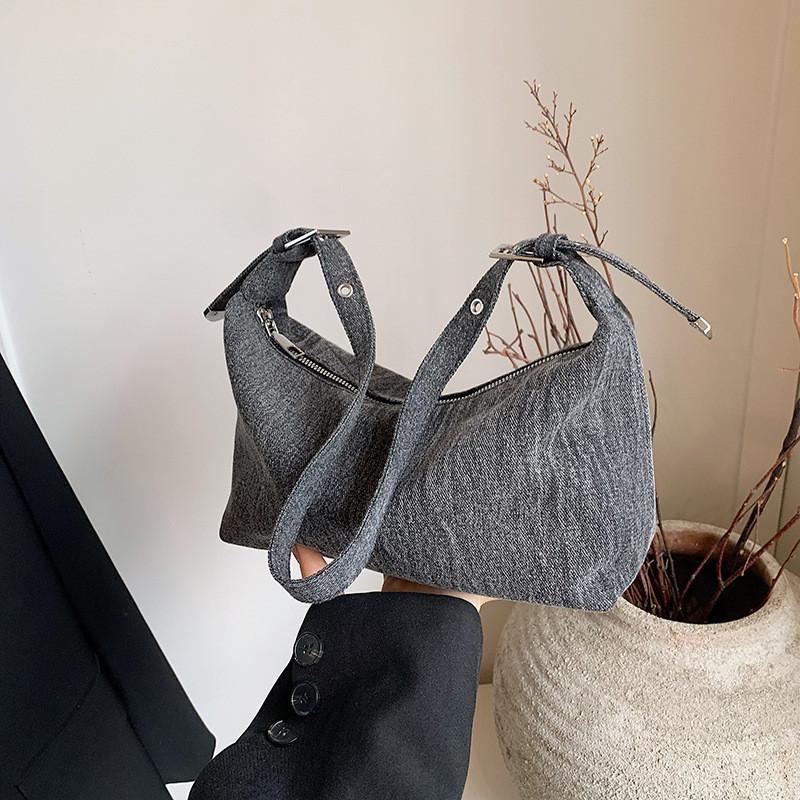Ielgy Denim Bag Casual One-Shoulder Underarm Bag Popular Fashion Cross-Body Dumpling Bag
