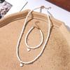 Bohemian Chic Women'S Handcrafted Seed Bead Heart Pendant Necklace - Pearl White 2Pcs Boho Collarbone Accessories Set