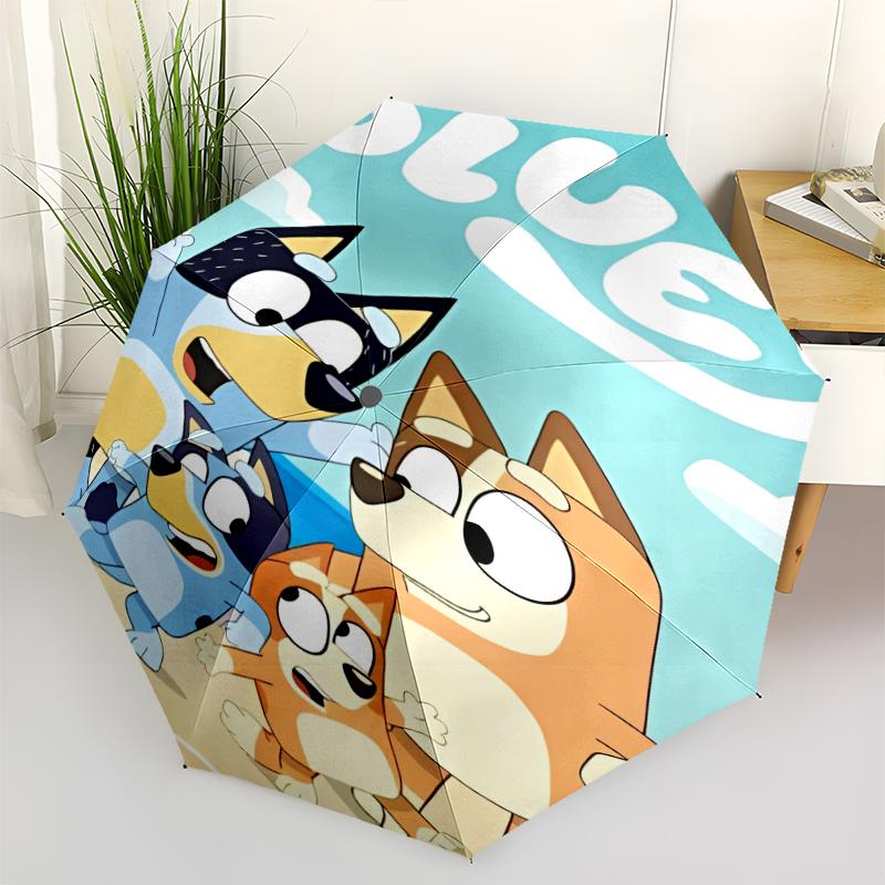 Bluey Print Automatic Umbrella, 8 Rib Iron Frame, Plastic Handle, Suitable for Outdoor Travel &Daily , Ideal Gift