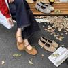 Bow Suede Single Shoes Women's 2025 New Round Head Flat Bottom with Skirt Retro Mary Jane Shoes Ladyshoes
