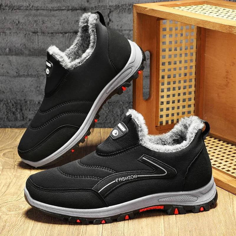 Мода 2024 года, новые зимние ботинки для снега, мужские повседневные ботинки без застежек, теплые меховые удобные кроссовки, нескользящие ботинки, мужские ботинки Zapatos Hombre