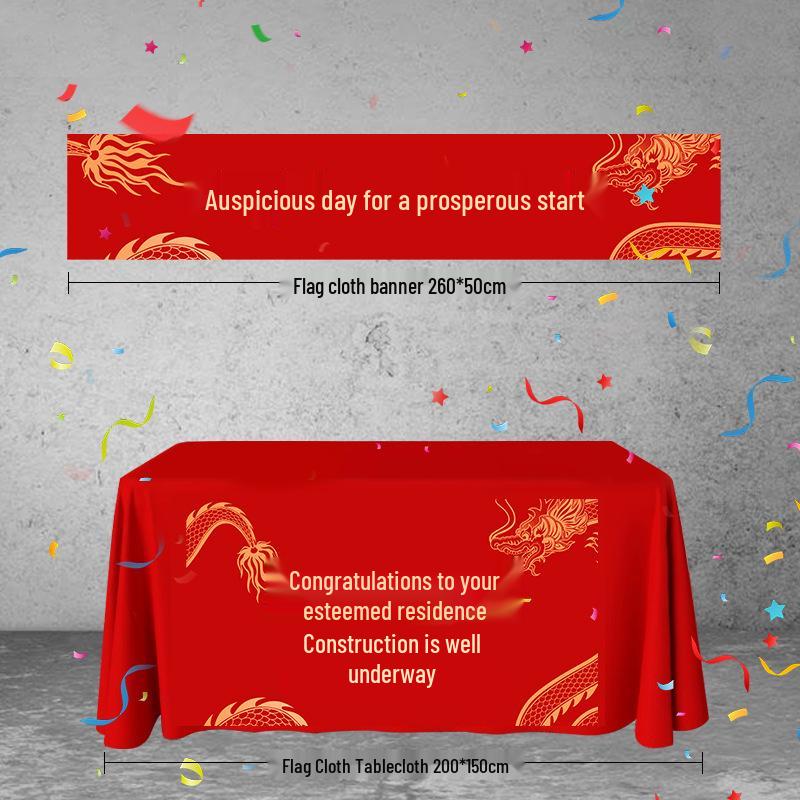 Happy Start Ceremony Decoration Set: Banner, Tablecloth, Stickers, Firecrackers