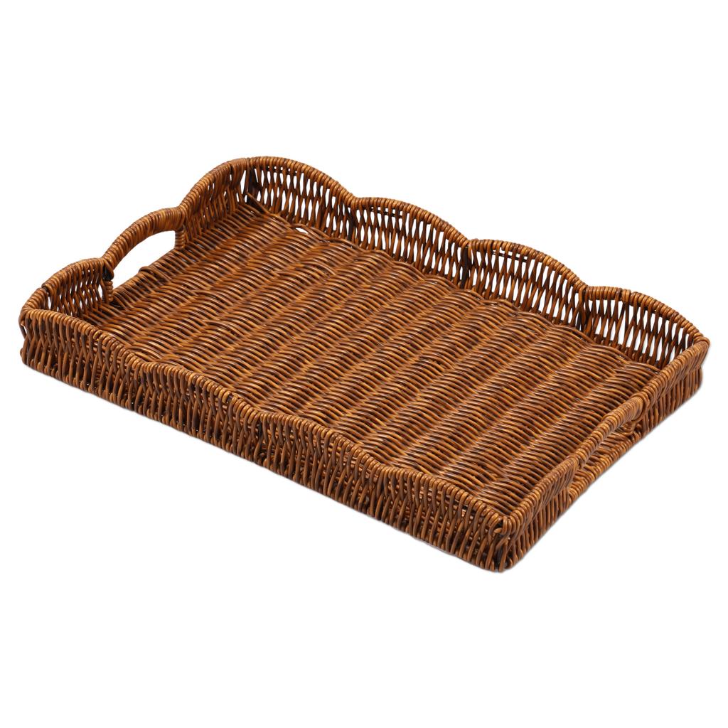 Imitation Rattan Tray Vintage Rectangular Serving Tray Decorative Tabletop Serving Baskets Multifunction Organizing Platter