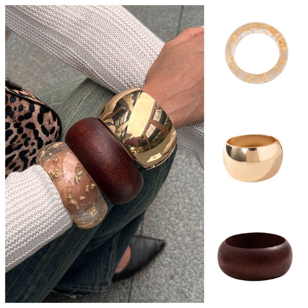Vintage Resin Exaggerate Bangles Transparent Wood Hand Ring Chunky Bracelets Women Women